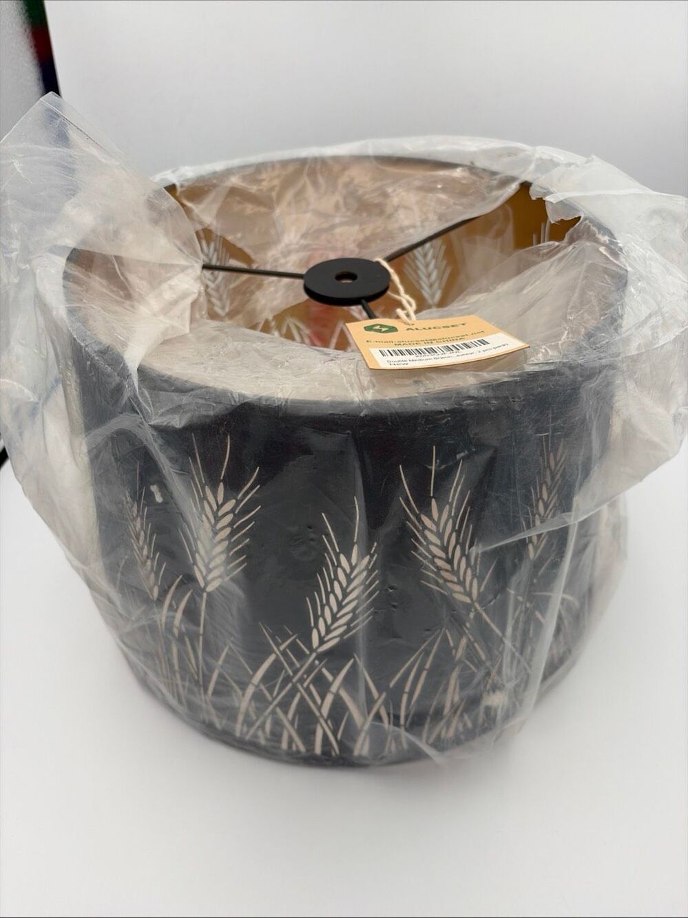 2 Metal Etching Drum Lampshade, Unique Wheat Spike Design, Antique Bronze 10x12x